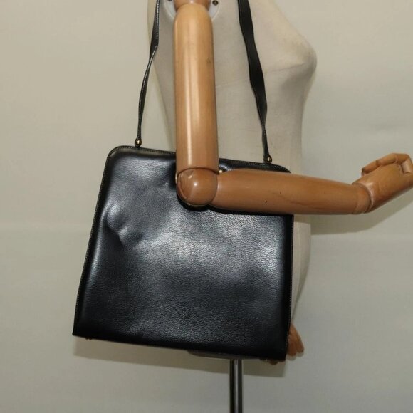 Salvatore Ferragamo Gancini Shoulder Bag Leather Black Gold Auth